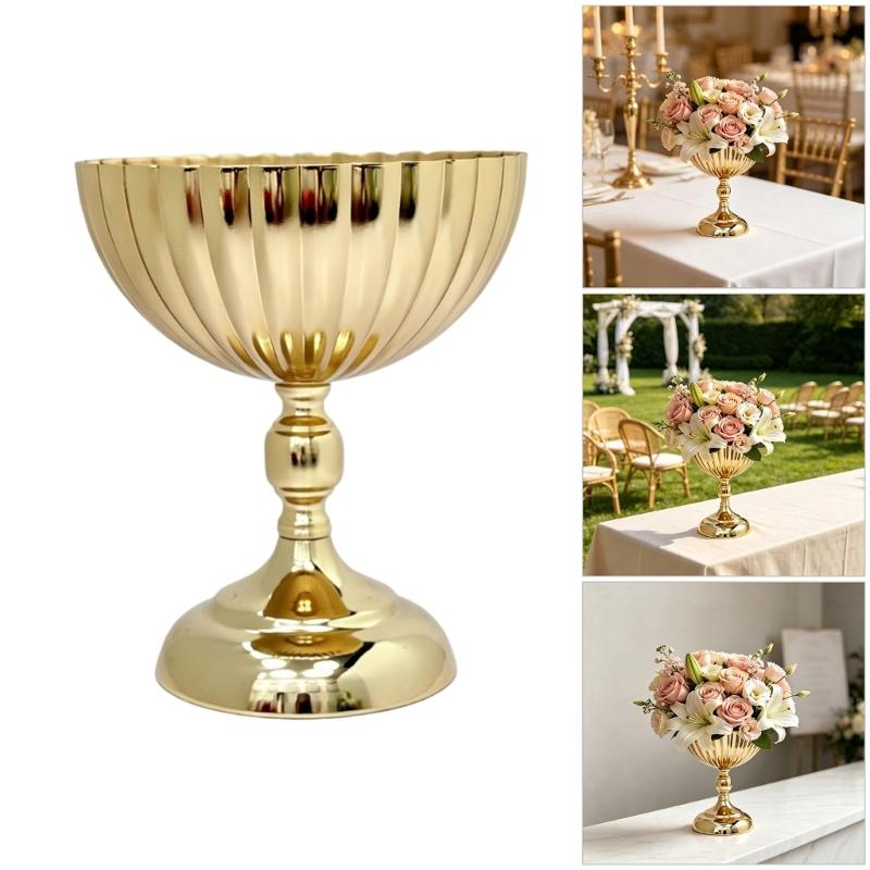 Wedding Table Flower Urn Vase, Metal Pedestal Design Compote Bowl Vase for Freshing Flowers, Artificial Flower, Dried Arrangements, Decorative Branch
