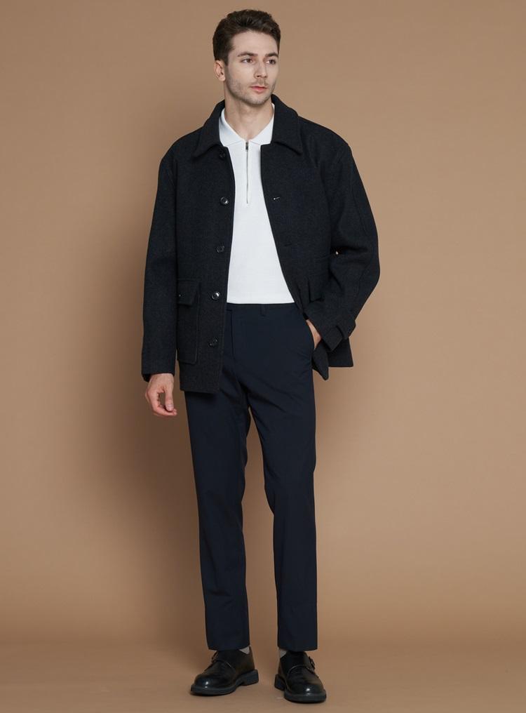 Comspace1980 [Xl~4Xl] Wool Blend Half Coat_Charcoal