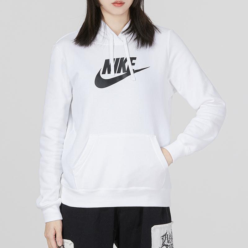 Nike Sportswear Club Fleece Graphic Standard Fit Pullover Hoodie Women Tops White DQ5776-100