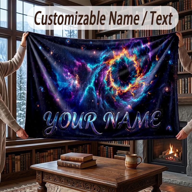 Ruimte Kosmisch Thema Plaid Dekentje Gepersonaliseerde Deken met Naam Tekst Zacht Gezellig Dekentje voor Huis Bank Bed