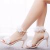8 Cm Shallow Mouth One-length Strap High Heel Sandals White Flower Light Mouth Sandals Thin Heel Fish Mouth Wedding Bride Wedding Shoes