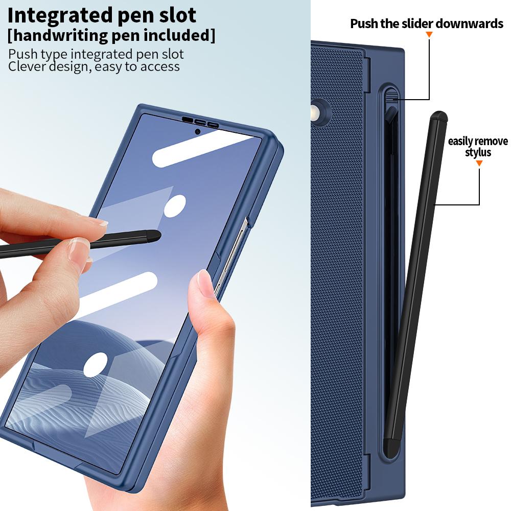 Robuste PC-Rückseite Handyhülle für Galaxy Z Fold 7/6 mit Touch-Stift inklusive Ständerhalter Handyhülle mit Bildschirmschutzglasfolie
