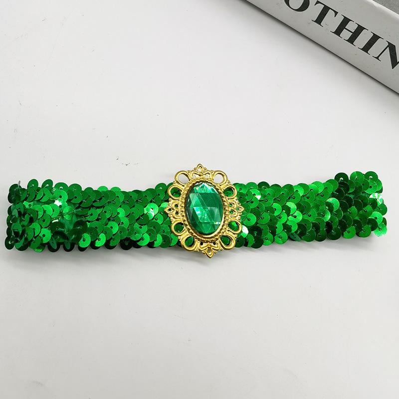 

European and American sequined and diamond-embellished hair accessories for parties, dances, and performances, Indian ethnic style headbands зелёный