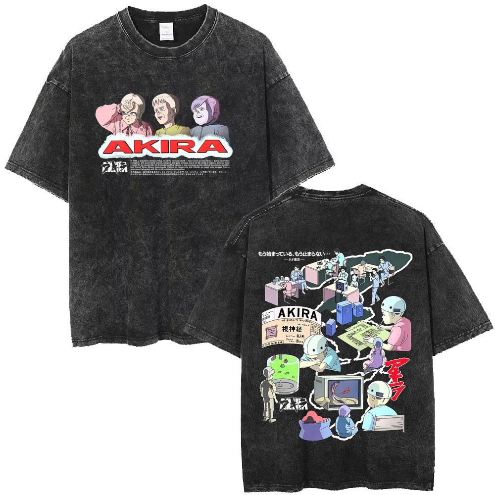 Washed Vintage Anime Akira Tetsuo Shima Graphic Print T Shirt Clothing Fashion Retro Oversized T-shirts Streetwear Unisex