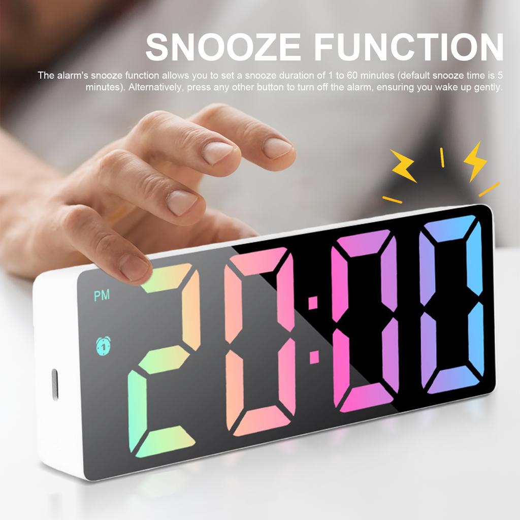 Digital Alarm Clock with LED Display Date Temperature Dimmable Snooze Electronic Clock for Bedrooms Bedside Kids Adults