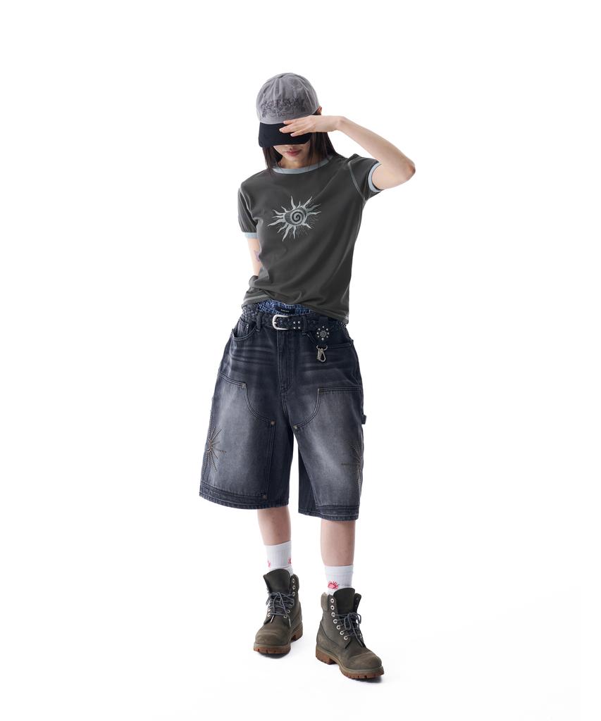 AAKAM Cracked Sun Ringer Top (Dark Gray)