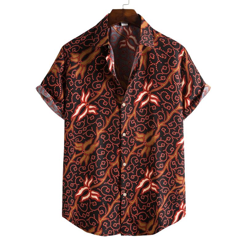 Men's Retro 90s Printed Shirts Hawaiian Short Sleeved Button Up Shirt Tropical Vacation Beach Shirt Men's Casual Loose Tops