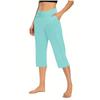 Women  Elastic High Waist 3/4 Pant Casual Active  Fit Wide Capris Leg Pants Trousers With Pockets