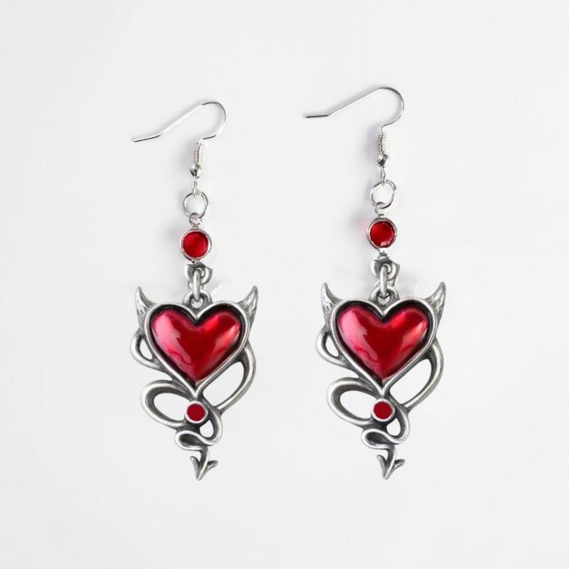 Gothic Punk Demon Heart Earrings - Retro Y2K Design
