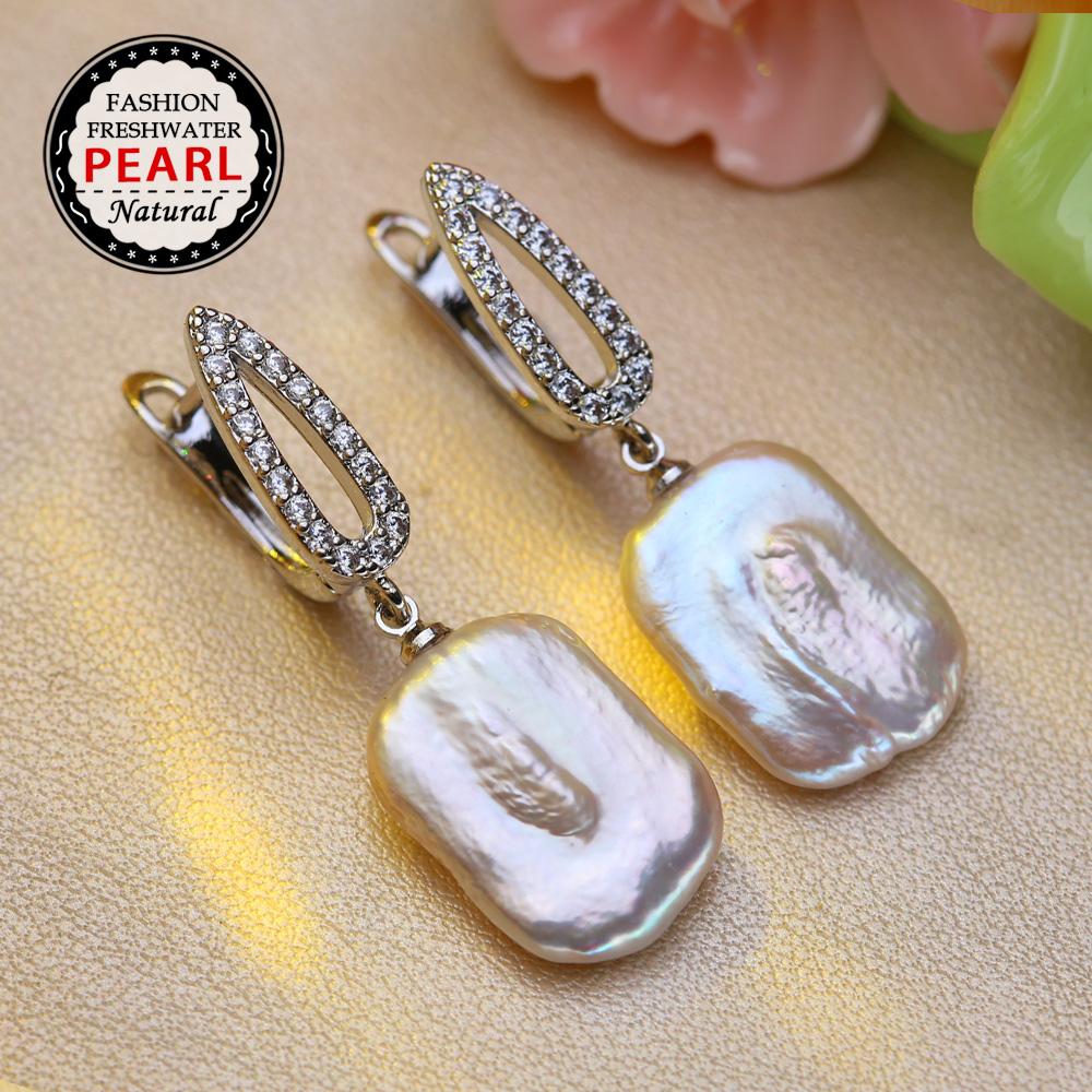 Big Baroque Natural Freshwater Pearl Earrings Fashion Cubic Zirconia Pearl Drop Earrings For Women Party Jewelry