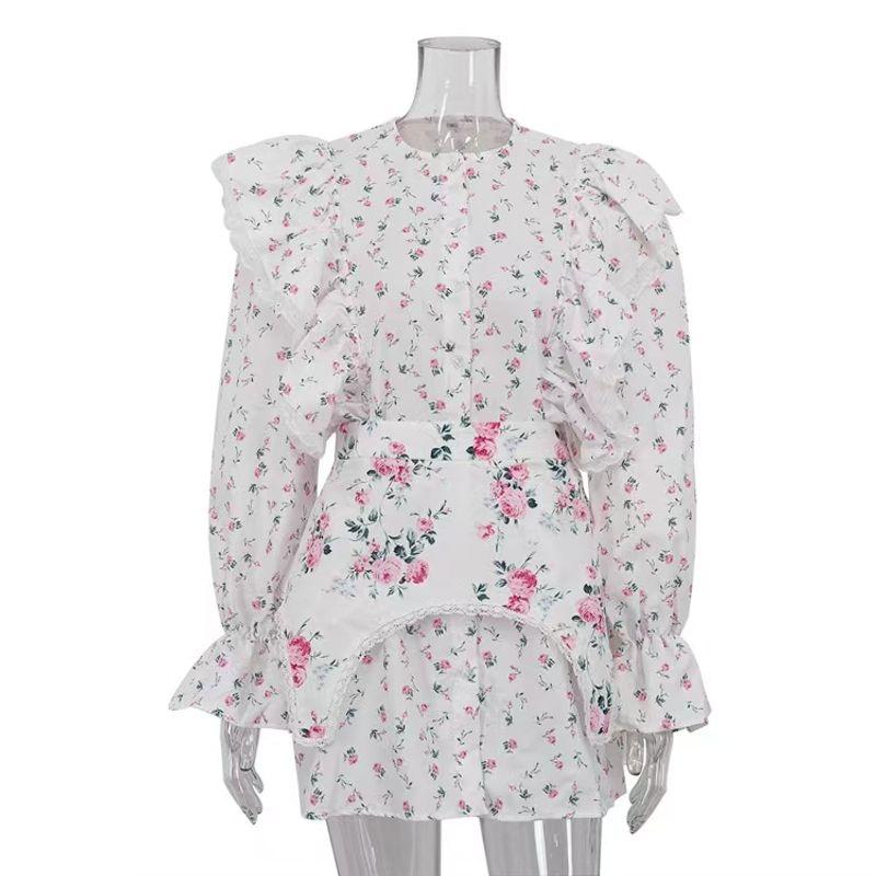 

Новый французский стиль Дизайн Съемный пояс Цветочное платье Рукав-фонарик Платье с принтом White S