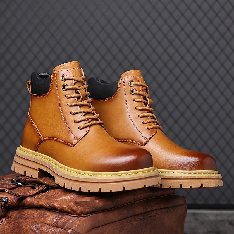 Martin boots men's autumn mid-top boots casual British style thick-soled tooling big yellow boots