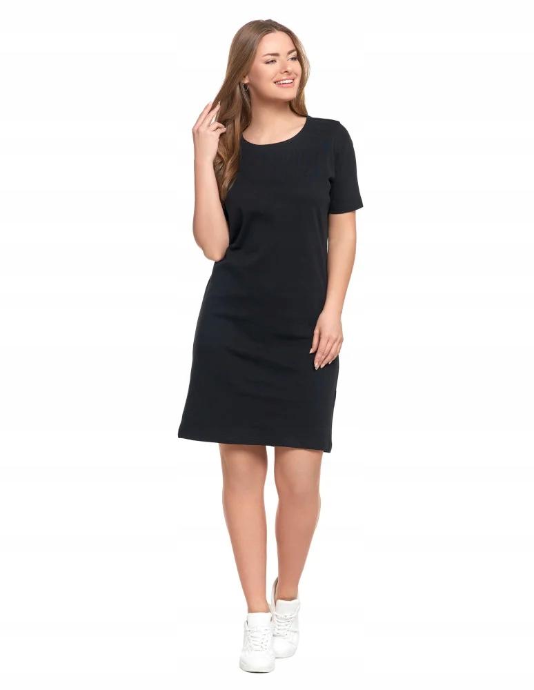 Women's Cotton Dress Short Sleeve Above Knee Comfortable MORAJ S BLACK