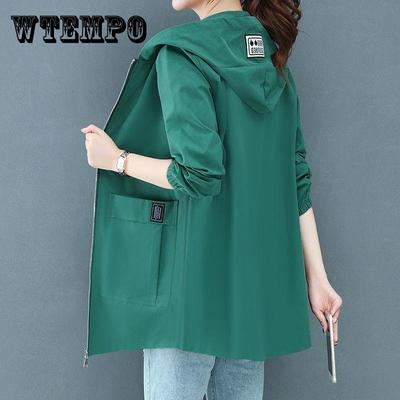 Coupe-vent double couche pour femmes, manteau court printemps-automne, grande taille, col à capuche, veste pour dames