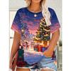 Women's Christmas T-Shirt Holiday Top Tee Round Neck Shirt Festive Wear Cheerful Print Short Sleeve T-Shirt