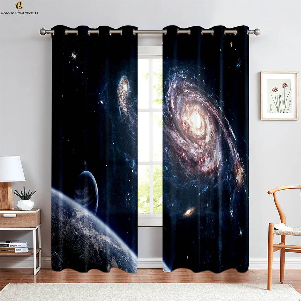 2-Pack Cosmic Starry Sky 3d Printed Curtains Bedroom Living Room Study Atmosphere Decoration Curtains Home Decoration
