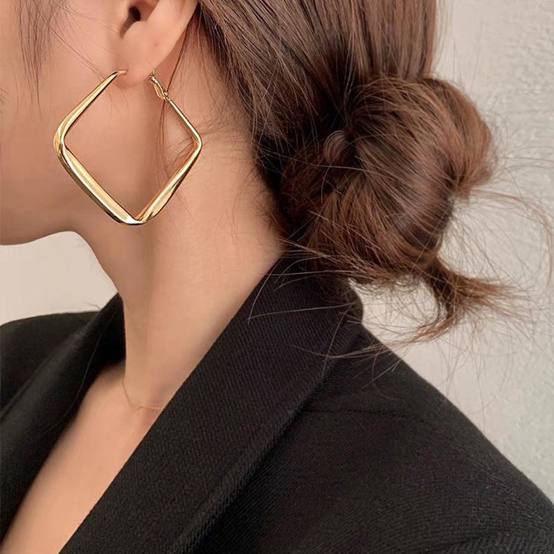 Gold Color Big Square Hoop Earrings For Women Exaggerated  Geometric Irregular Circle Earrings Jewelry