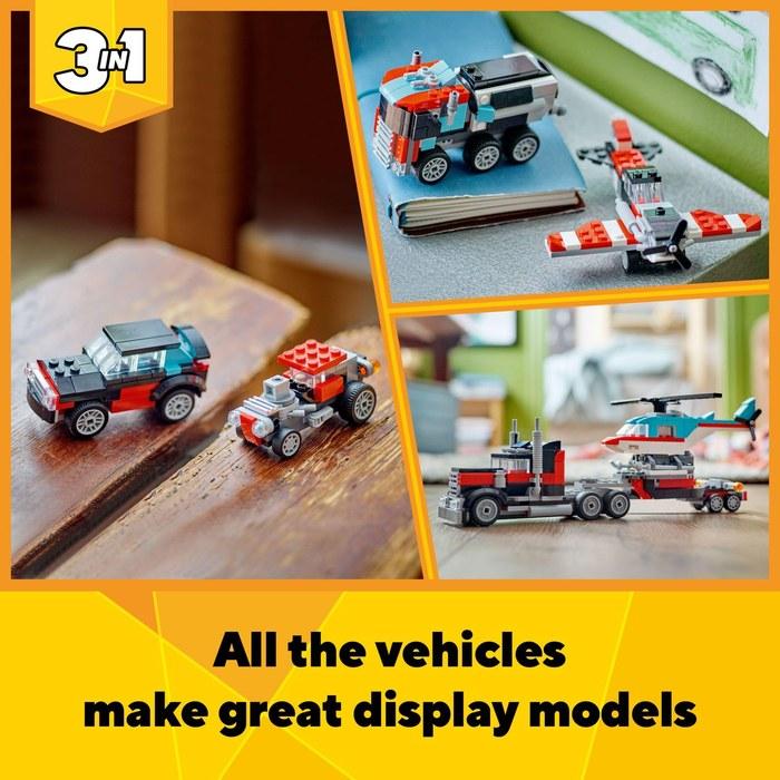 LEGO Creator 3-in-1 Flatbed Truck with Helicopter Toy 31146 Multicolor