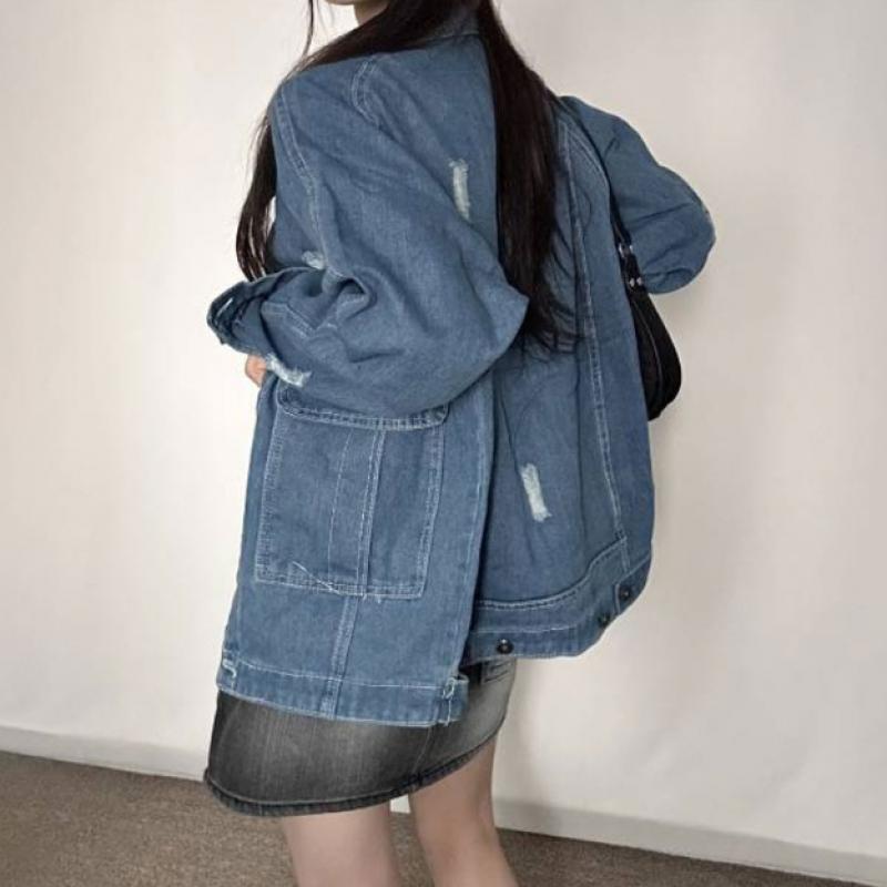 Shop Women S tranSitional looSe Fit Dark Blue Denim Jacket wdmS Wjk tS14276294