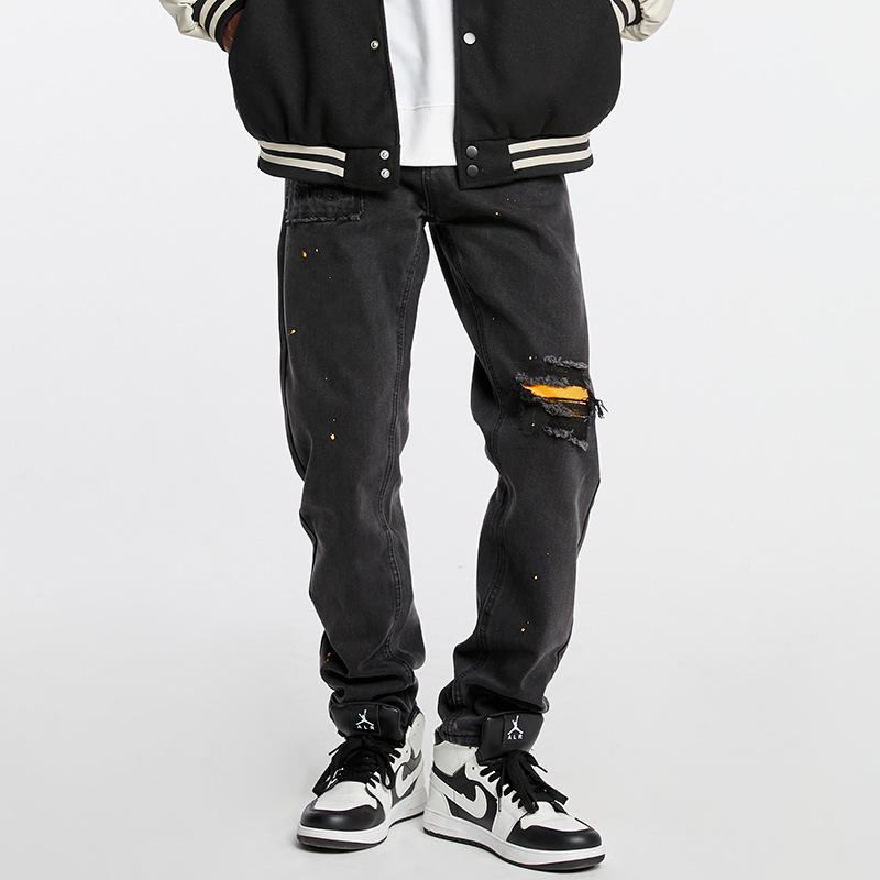 JYL Мужские джинсы Модные Винтажные Эластичная талия Свободные Прямые Хай-стрит Американский деним S