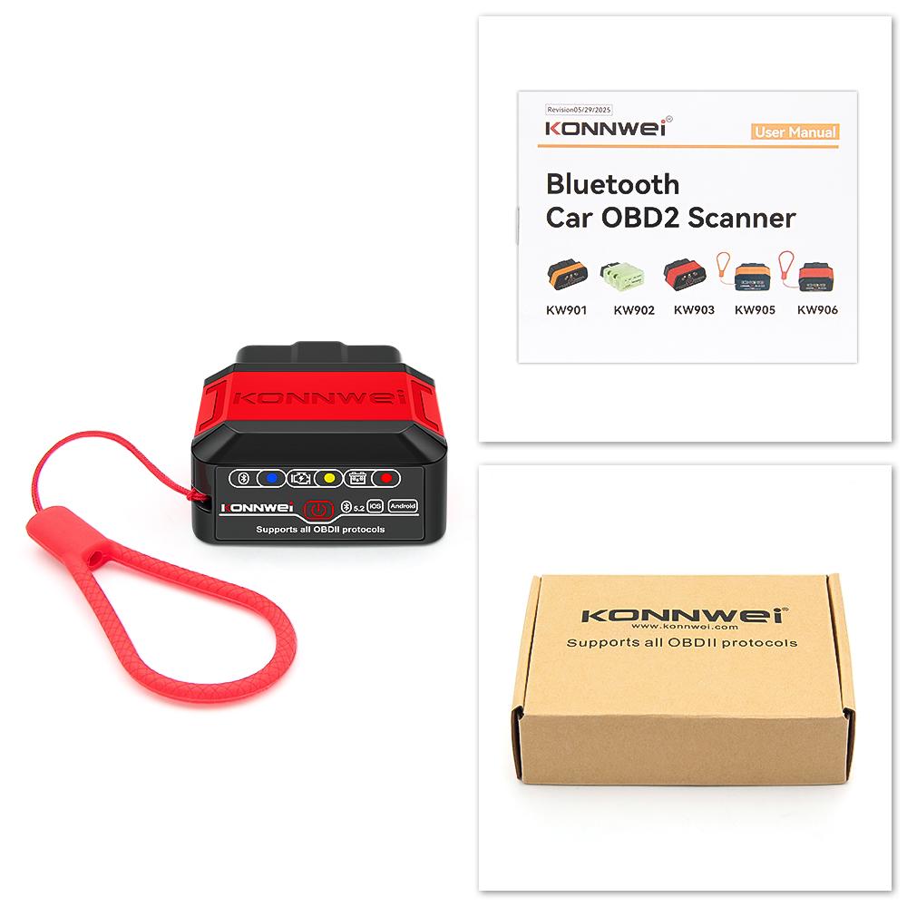 

KONNWEI KW906 ELM327 V1.5 OBD2 сканеры Bluetooth 5,0 для Android/IOS ELM 327 V1 5 OBD 2 автомобильный диагностический инструмент автоматический детектор неисправностей красный