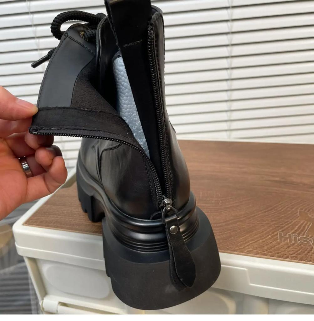 2025 Winter New Thick-Soled Chelsea Boots Black/brown Square Toe Platform Lace-Up Ankle Boots Breathable Punk Style Boot