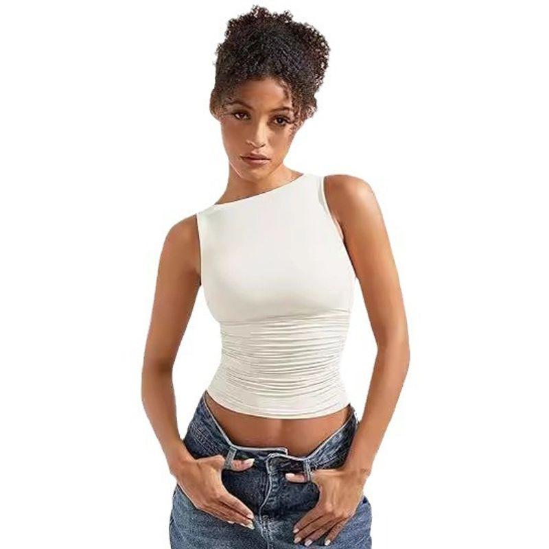 Solid Color round Neck Sleeveless Top Solid Crew Neck Sleeveless Slim fit Top Women