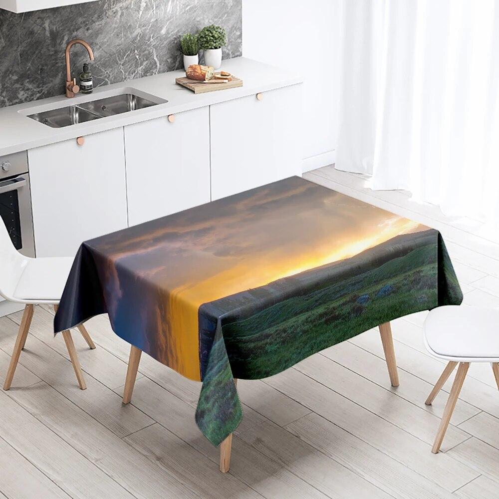 Thunder Cloud Lightning Tablecloth Colorful Cumulus  Anti-fouling Waterproof Rectangular Kitchen Table Home Decoration