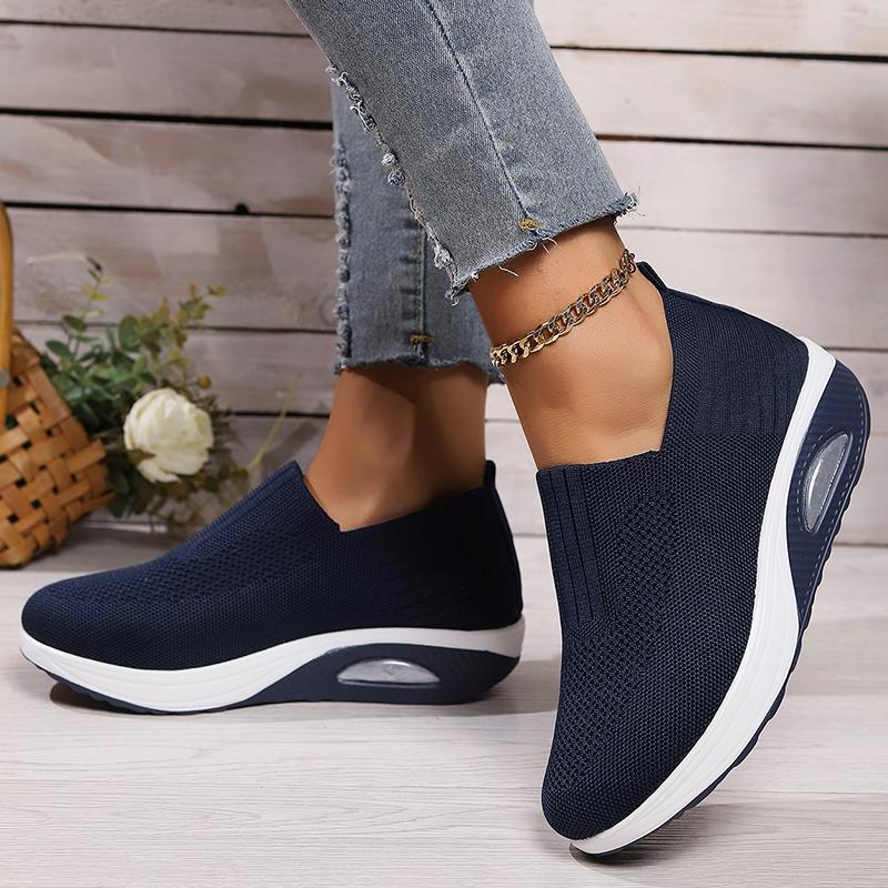 Modne Oddychające Dzianinowe Sneakersy na Koturnie Kobieta Wiosna Jesień Wsuwane Platformowe Sneakersy Sportowe Kobieta Plus Size Gruba Podeszwa Buty do Chodzenia