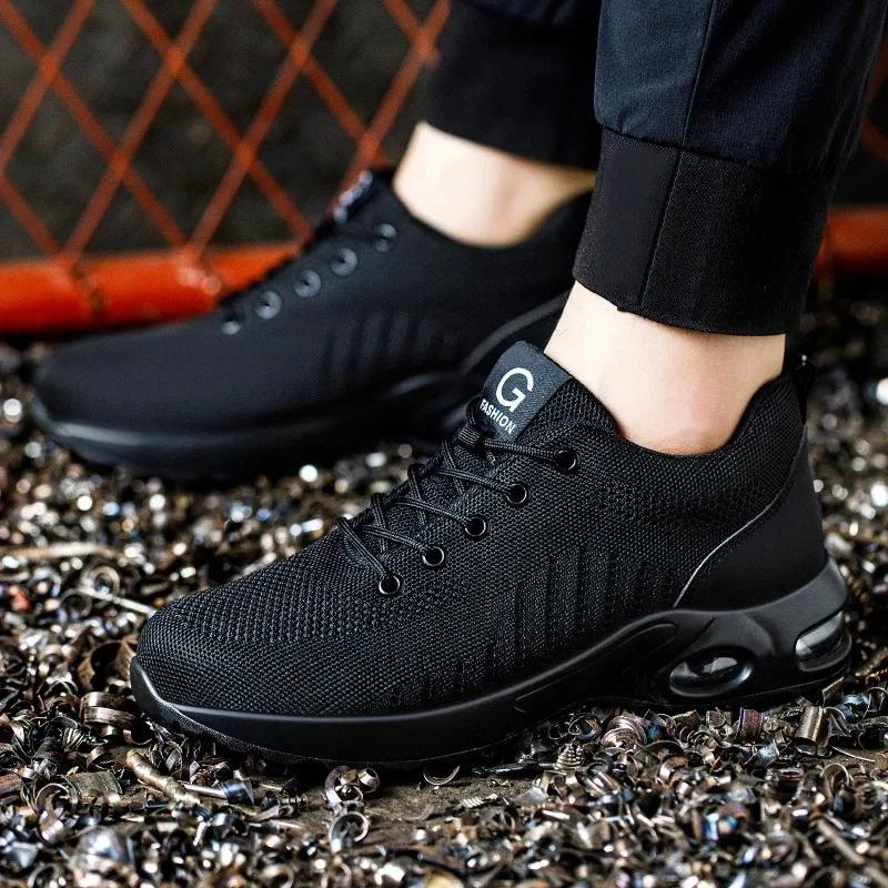 Fashion New Styles Men Safety Boots with Steel Toe Cap Anti-smash Work Sneakers Safety Shoes Men Indestructible Work Boots Hiking Shoes