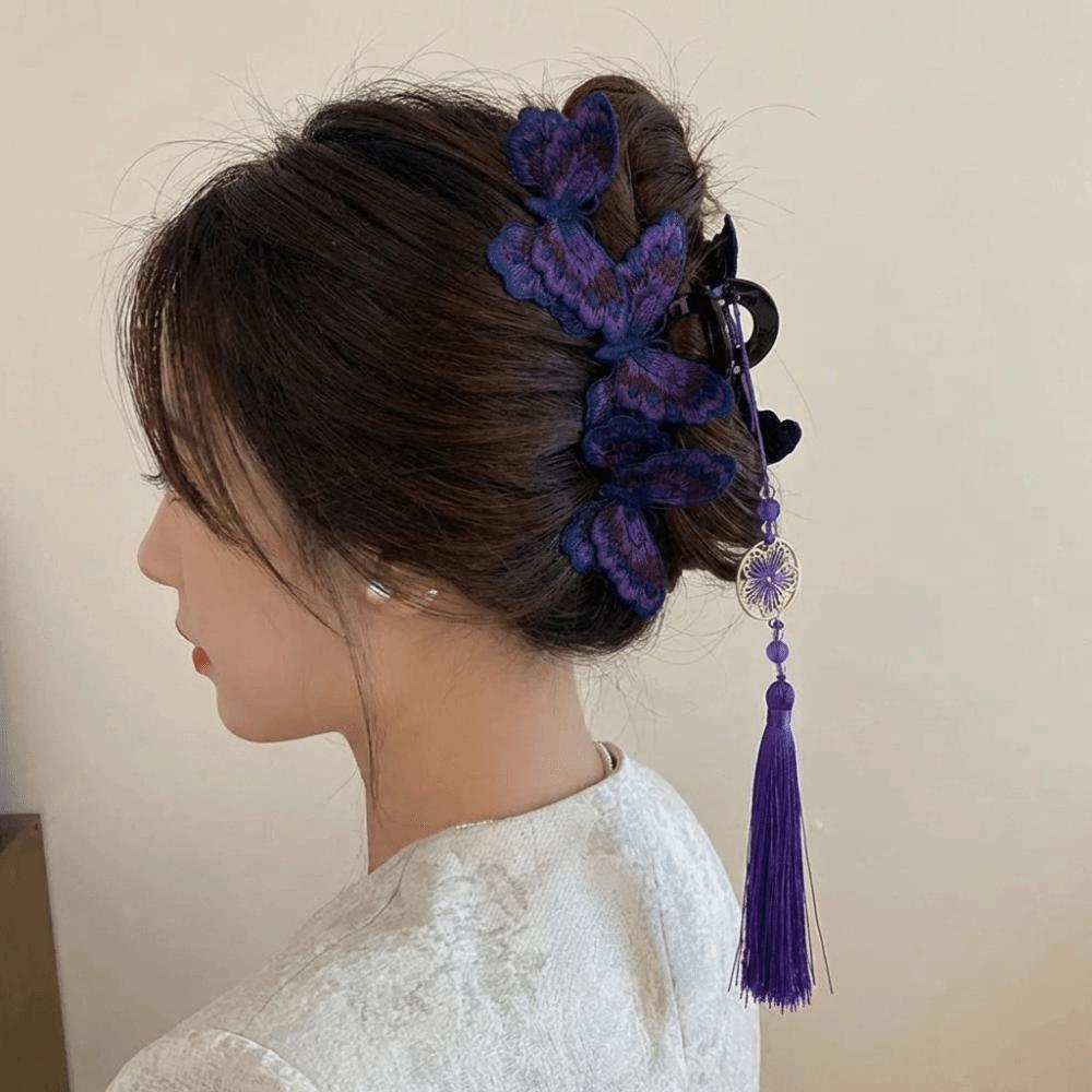 Flower Tassel Hair Grab Clip Kniting Large Shark Clip Vintage Butterfly Hair Claw Women
