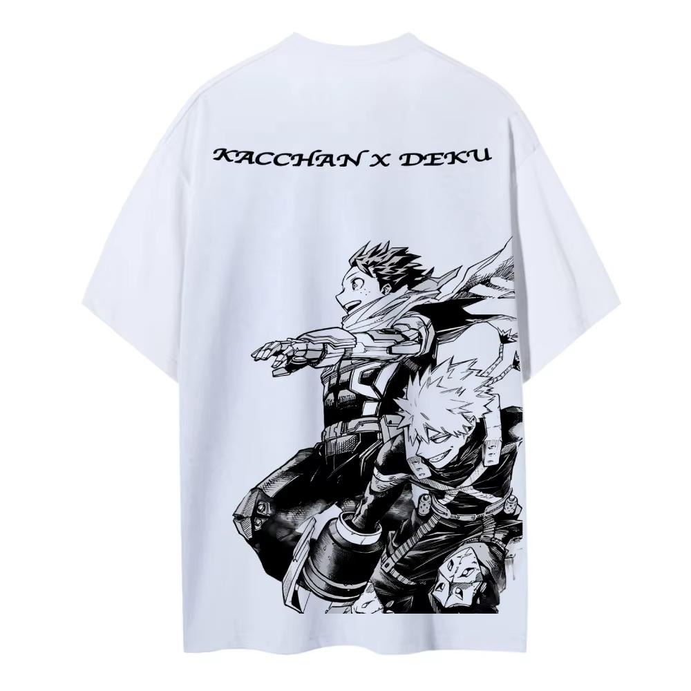 My Hero Academia Kacchan X Deku Summer Men's Cotton T Shirt Anime Streetwear Short Sleeve Tops