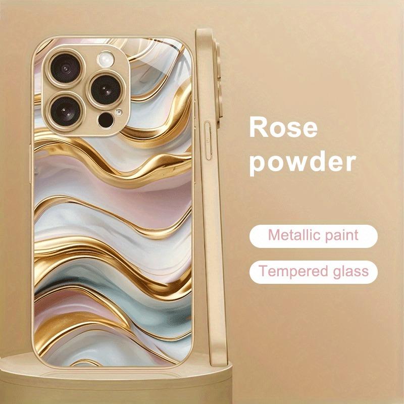 Funda de Teléfono de Vidrio Templado con Patrón de Piedra de Mármol y Pintura Metálica Dorada para iPhone 11 12 13 14 15 16 17 Pro Max Plus 17Air 16E