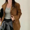 Vintage Korean Style Autumn Blazer Women Loose Fit Long Sleeve Coat with Double Pockets Elegant Office Wear