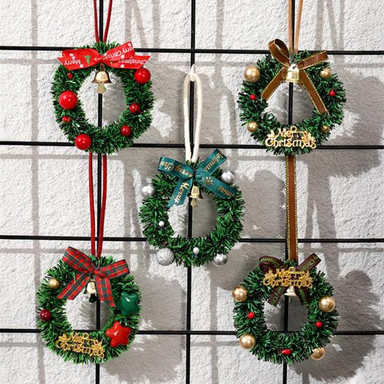 Christmas Wreath Decoration Mini Wreath with Bow And Bell Artificial Greenery Wreath for Tree Door Wall Holiday Home Decoration