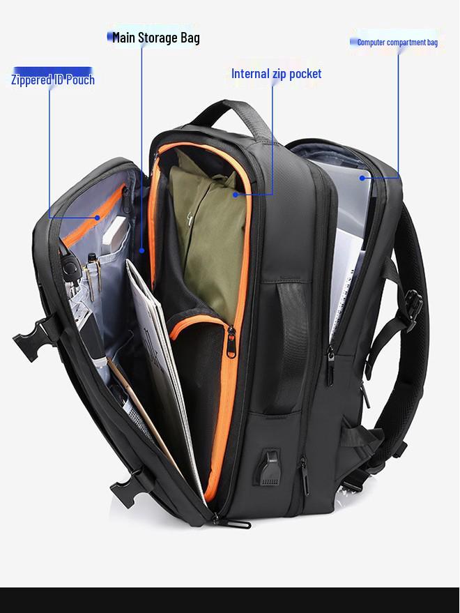 Expandable Multifunctional Business Travel Backpack - Solid Color, Minimalist Design for Cross-Border Trips