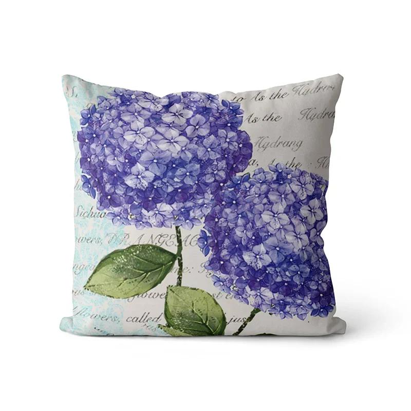 Happy Easter Day Purple Flower Pillow Case Hydrangea Lavender Rose Forest Pillowslip  Cushion Covers Sofa Living Room