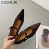 Fashion SUOJIALUN 2024 Autumn Women Flat Shoes Fashion Pointed Toe Ladies Elegant Mary Jane Shoes Soft Flat Heel Outdoor Drees Ballerina