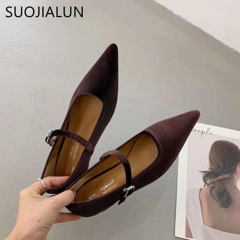 Fashion SUOJIALUN 2024 Autumn Women Flat Shoes Fashion Pointed Toe Ladies Elegant Mary Jane Shoes Soft Flat Heel Outdoor Drees Ballerina