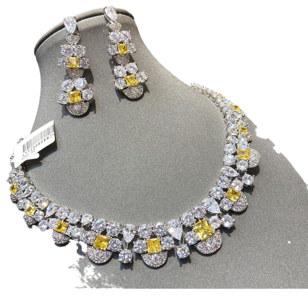 Wih Yellow Diamond Necklace Earrings Luxury Celebrity Temperament Women'S Evening Dress Banquet Jewelry