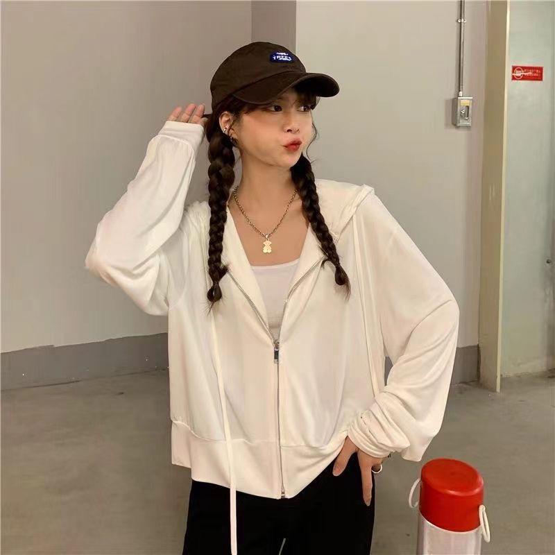 

Женский белый и серый кардиган-толстовка с капюшоном: 2025 Весна/Осень Свободного Кроя Короткая Бейсбольная Куртка Американского Стиля M