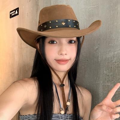 American Retro Western Cowboy Hat for Women, Large Brim Sun Protection Hat, Stylish Knight Hat, Hiking and Mountaineering Hat