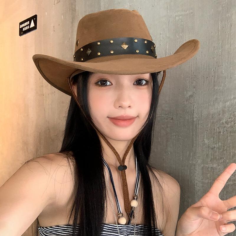 

American retro western cowboy hat for women, large brim sun protection hat, stylish knight hat, hiking and mountaineering hat M（56-58cm）