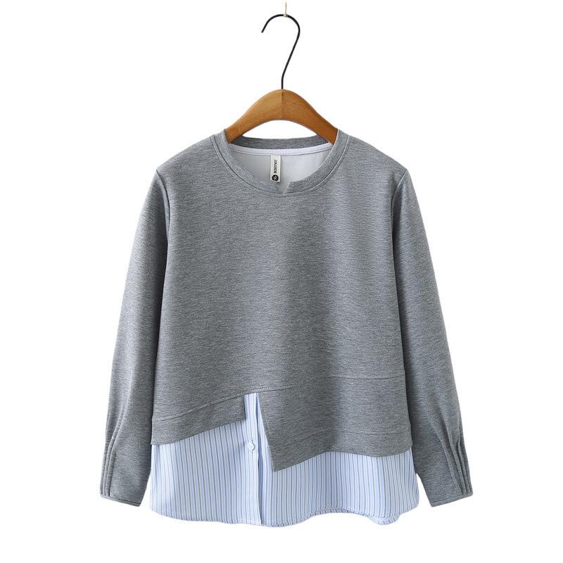 Spring 2026 Irregular Hoodie: Women s Plus Size Pleated Cotton 2-Piece Long Sleeve T-Shirt 2XL