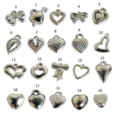 10pcs Silver Color Acrylic Bowknot Hearts Charm Necklace Pendant Jewelry Making