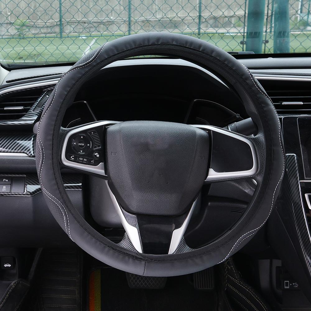 Steering Wheel Cover 37-38cm Summer Winter Universal PU Leather Embossed Corrugated Steering Wheel Cover Non-slip Heat-resistant