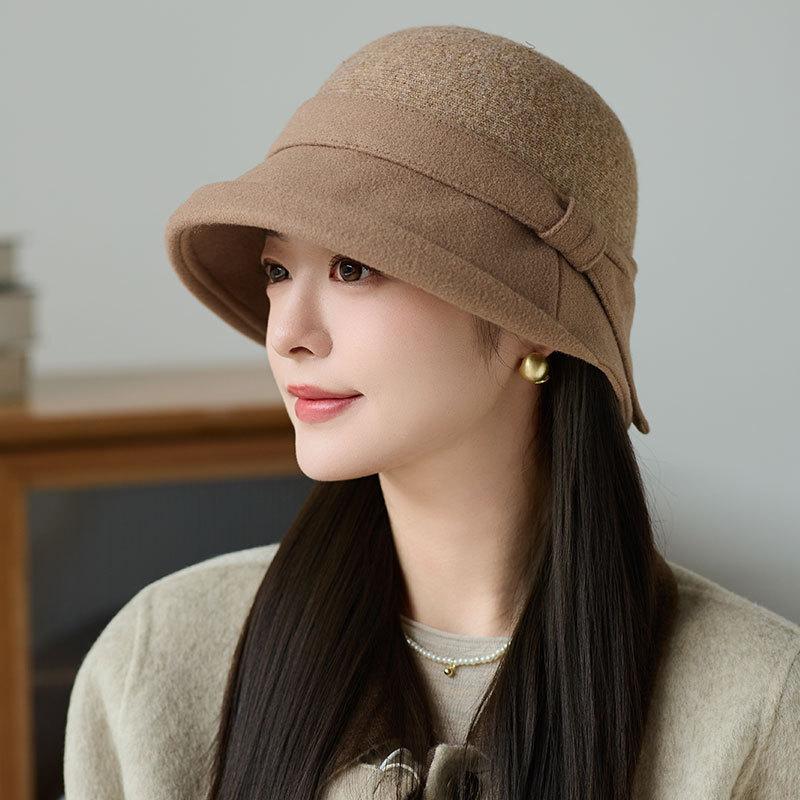 Mode Wolle Retro Fischerhut Herbst und Winter Damen Warmer Plüsch Beckenhut