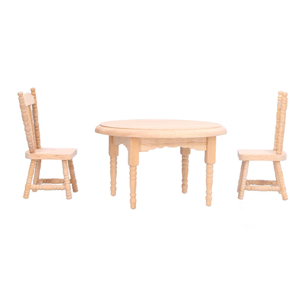 3 Stück 1:12 Holz Puppenhaus Runder Tisch Stuhl Simuliert DIY Miniatur Möbel Zubehör