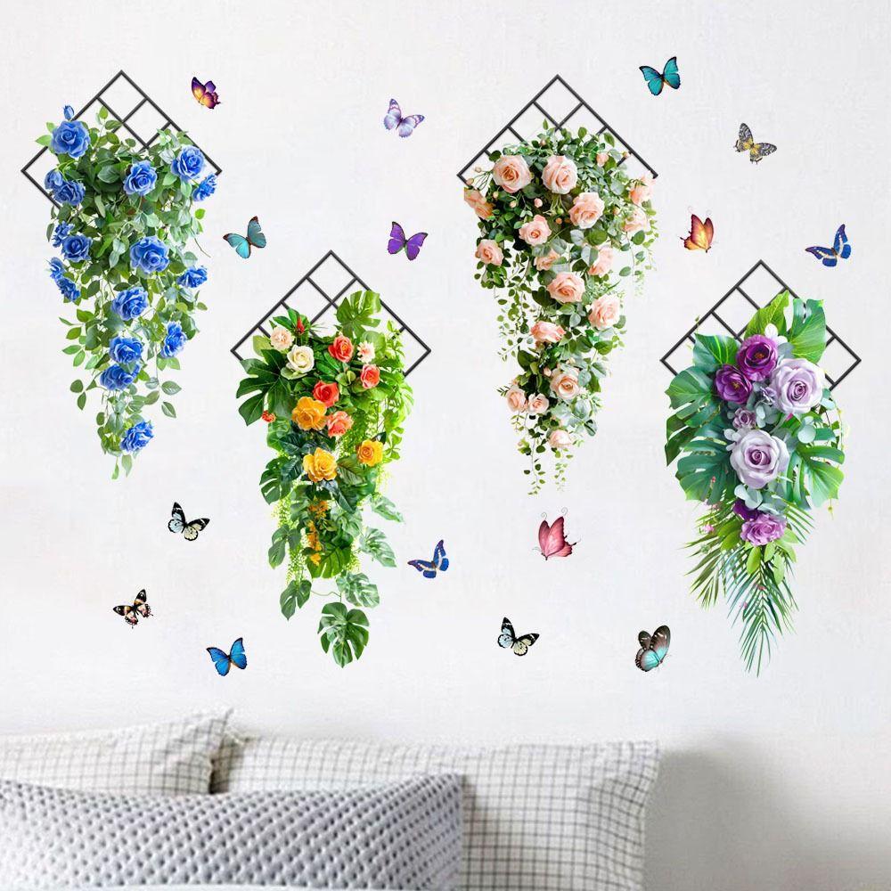 Flower & Butterfly Mural Art Multicolor Beautifual Decals Creative Wall Sticker  Background Wall
