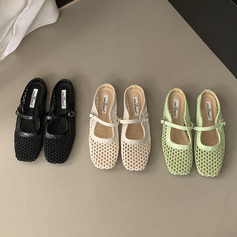 Fashion Footwear Shallow Ladies Flats Mary Janes Shoes New In Summer Spring Female Buckle Fashion Weave Women Flats Slip On Shoes